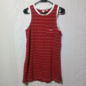 𝅺ROXY Striped Tank Top Tee Mini Dress Rust Pullover Round Neck Cotton Size M